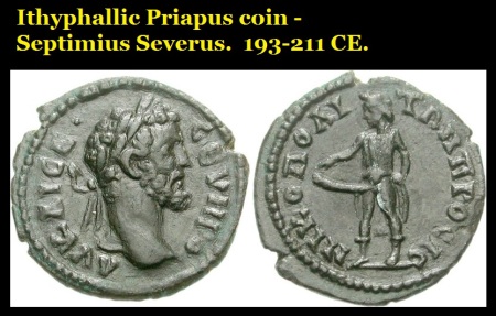 Ithyphallic Priapus coin - 193-21 CE
